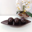 Centro de Mesa Decorativo com Prato e 3 Bolas em Cerâmica