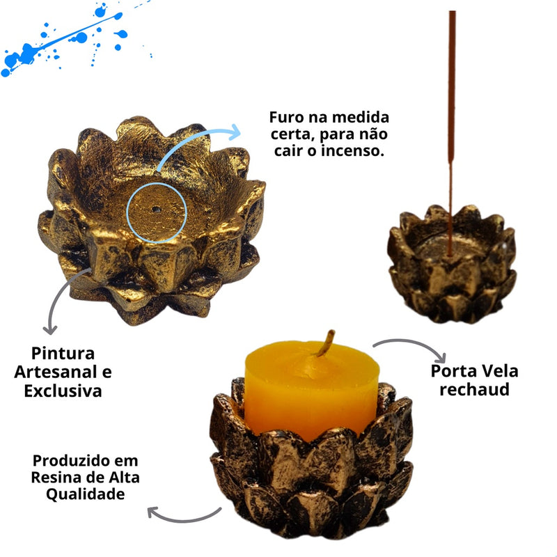 Kit Castiçais e Incensários Flor de Lótus