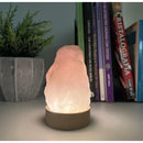 Luminária Abajur de Pedra Quartzo Rosa com Luz Branca