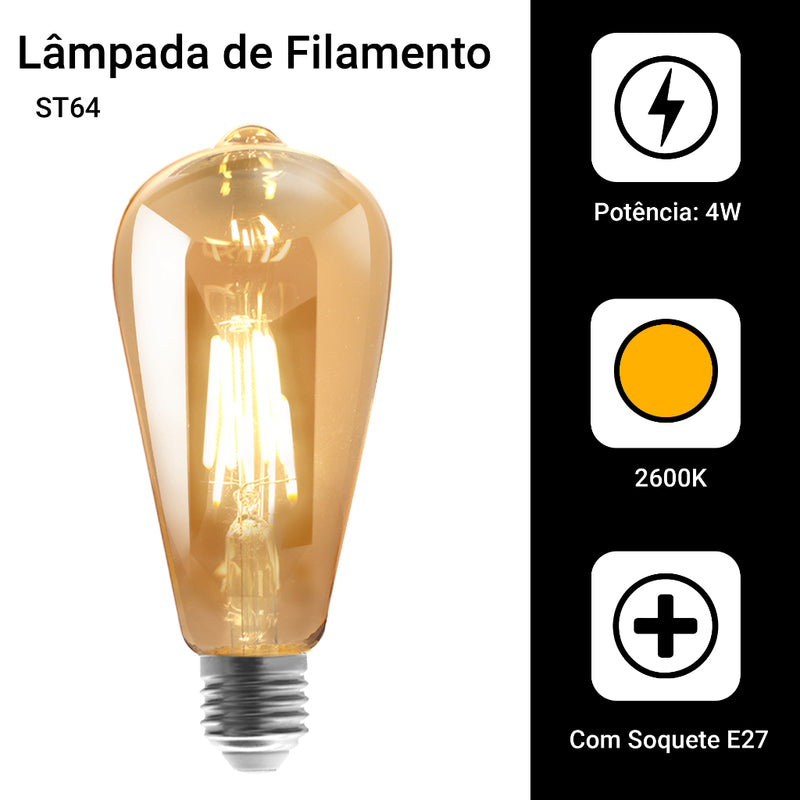 Kit com 2 Lâmpadas de Filamento LED Retrô Vintage 4W