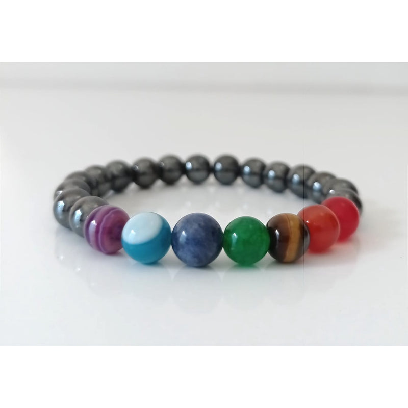 Pulseira Hematita 7 Chakras - Pedras Naturais 8 mm Reiki