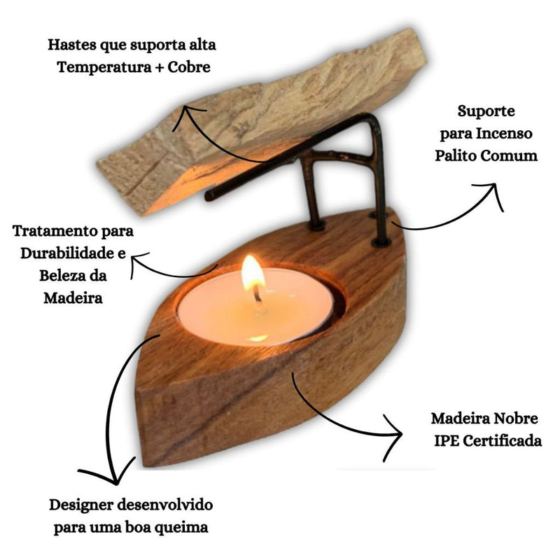 Incensário Palo Santo + 1 Vela + Lasca de Palo Santo