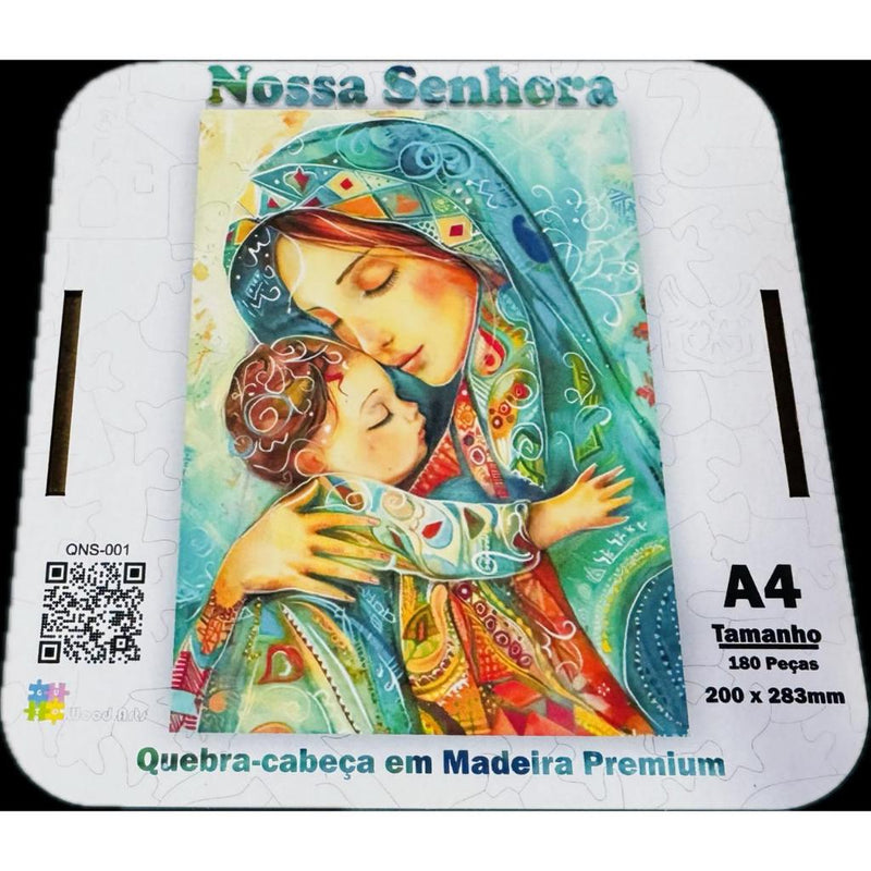 Quebra-Cabeça Nossa Senhora em Madeira - 180 Peças com Caixa de Madeira