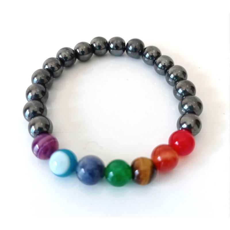 Pulseira Hematita 7 Chakras - Pedras Naturais 8 mm Reiki